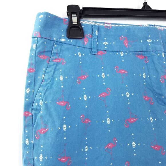 Crown & Ivy Turquoise Flamingo Cotton Chino Shorts Mid Rise 9" Inseam Size 6P - Picture 2 of 5